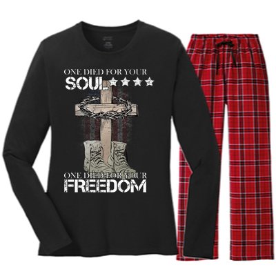 One Died For Your Soul And Freedom Women's Long Sleeve Flannel Pajama Set 