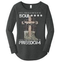 One Died For Your Soul And Freedom Women's Perfect Tri Tunic Long Sleeve Shirt