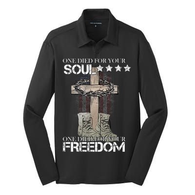 One Died For Your Soul And Freedom Silk Touch Performance Long Sleeve Polo