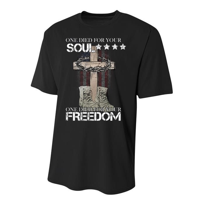 One Died For Your Soul And Freedom Youth Performance Sprint T-Shirt