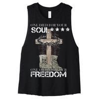 One Died For Your Soul And Freedom Women's Racerback Cropped Tank