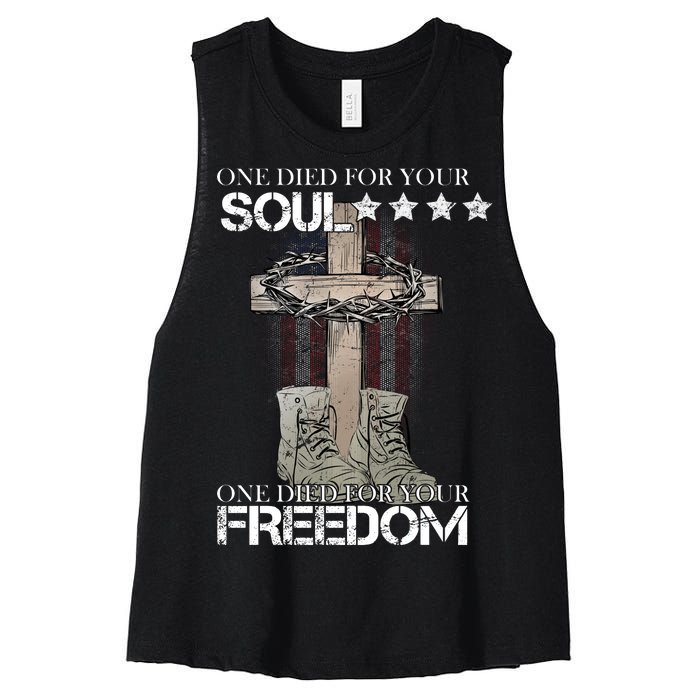 One Died For Your Soul And Freedom Women's Racerback Cropped Tank