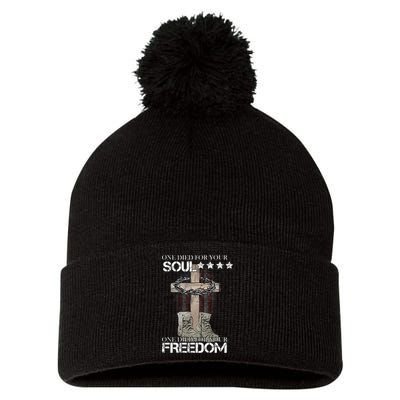 One Died For Your Soul And Freedom Pom Pom 12in Knit Beanie