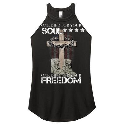 One Died For Your Soul And Freedom Women's Perfect Tri Rocker Tank