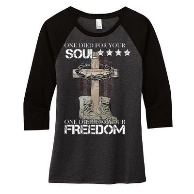 One Died For Your Soul And Freedom Women's Tri-Blend 3/4-Sleeve Raglan Shirt