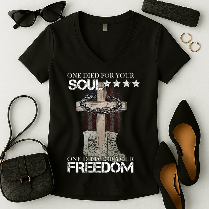 One Died For Your Soul And Freedom Women's V-Neck T-Shirt