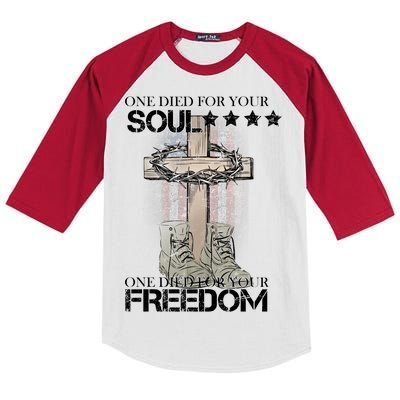 One Died For Your Soul And Freedom Kids Colorblock Raglan Jersey