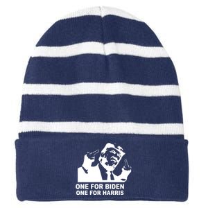 One For Biden One For Harris Pro Trump Striped Beanie with Solid Band