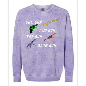 One Gun Two Gun Red Gun Blue Gun Colorblast Crewneck Sweatshirt