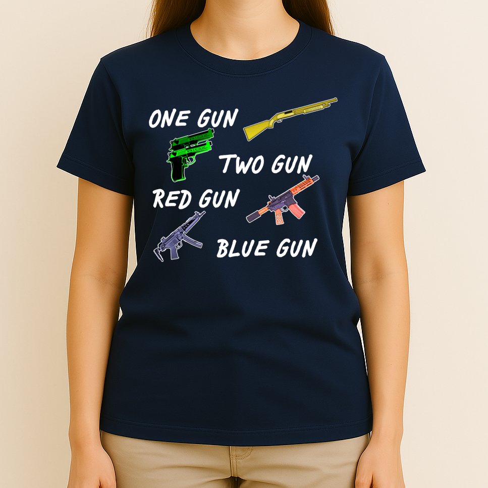 One Gun Two Gun Red Gun Blue Gun T-Shirt