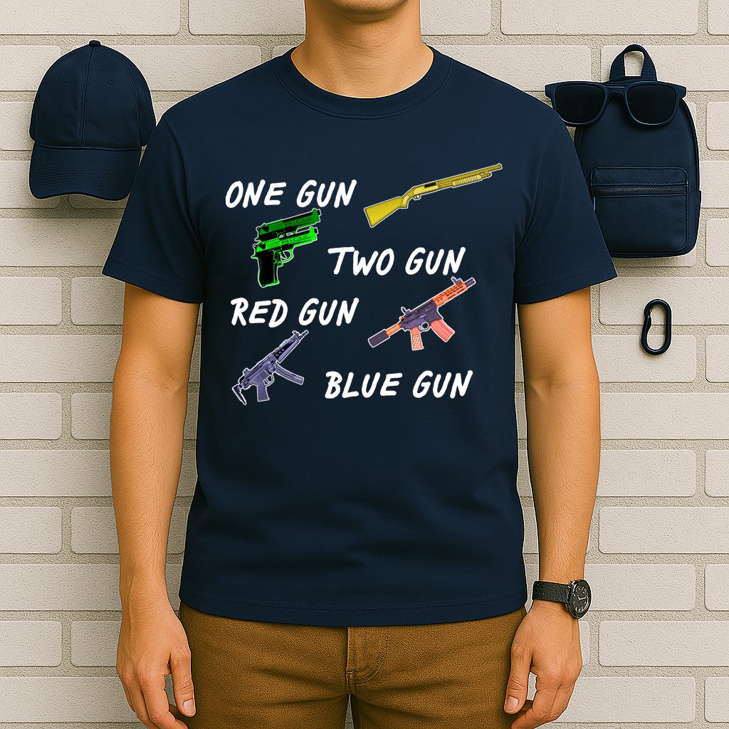 One Gun Two Gun Red Gun Blue Gun T-Shirt