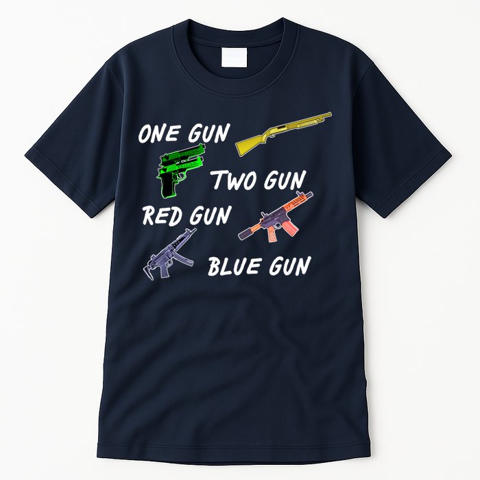 One Gun Two Gun Red Gun Blue Gun Tall T-Shirt
