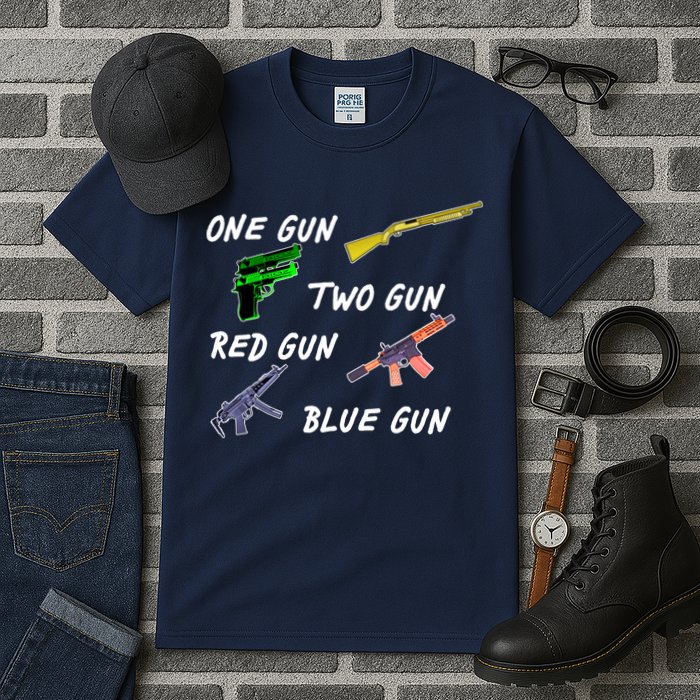 One Gun Two Gun Red Gun Blue Gun Tall T-Shirt