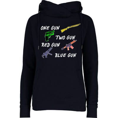 One Gun Two Gun Red Gun Blue Gun Womens Funnel Neck Pullover Hood