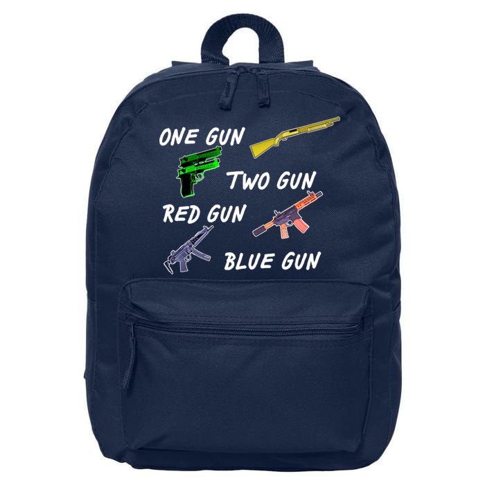 One Gun Two Gun Red Gun Blue Gun 16 in Basic Backpack
