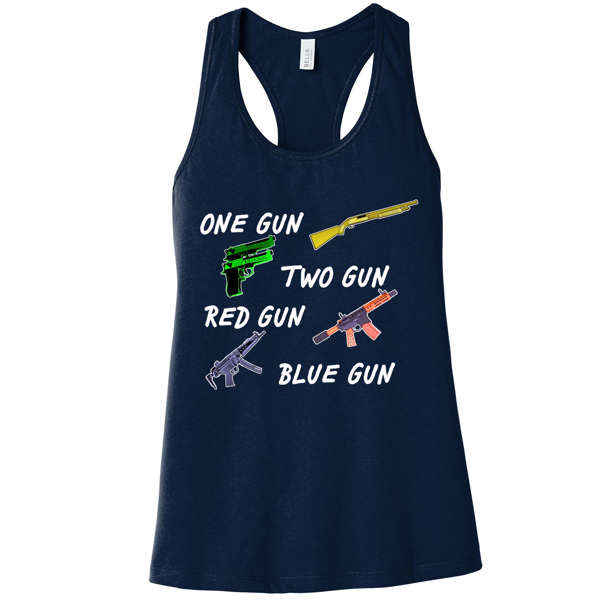 One Gun Two Gun Red Gun Blue Gun Womens Tank Top