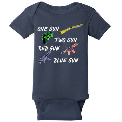 One Gun Two Gun Red Gun Blue Gun Baby Bodysuit