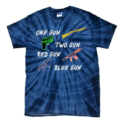 One Gun Two Gun Red Gun Blue Gun Tie-Dye T-Shirt