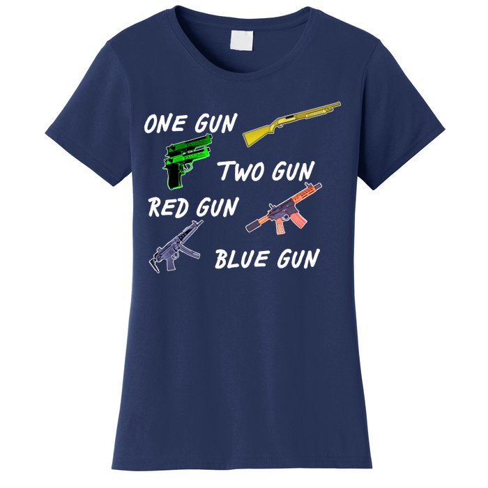 One Gun Two Gun Red Gun Blue Gun Women's T-Shirt