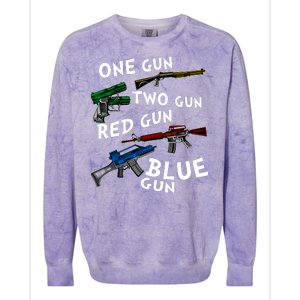 One Gun Two Gun Red Gun Blue Gun Funny Weapons Colorblast Crewneck Sweatshirt