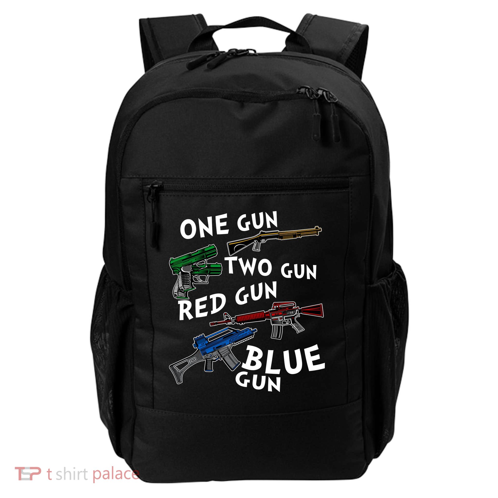 One Gun Two Gun Red Gun Blue Gun Funny Weapons Daily Commute Backpack