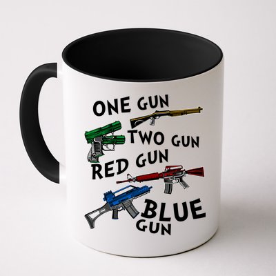 One Gun Two Gun Red Gun Blue Gun Funny Weapons Mug