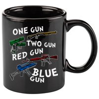 One Gun Two Gun Red Gun Blue Gun Funny Weapons 11oz C Handle Ceramic Mug