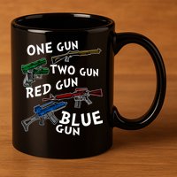 One Gun Two Gun Red Gun Blue Gun Funny Weapons 11oz C Handle Ceramic Mug