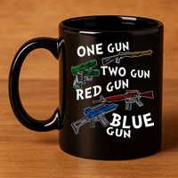 One Gun Two Gun Red Gun Blue Gun Funny Weapons 11oz C Handle Ceramic Mug