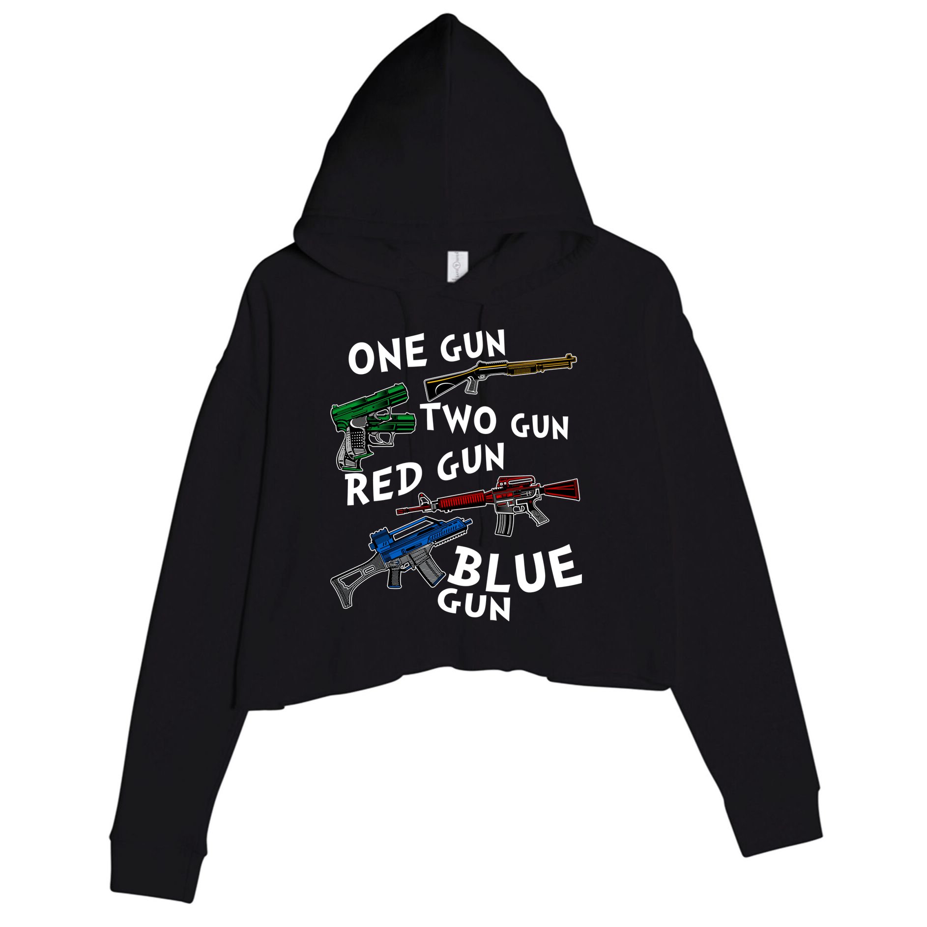 One Gun Two Gun Red Gun Blue Gun Funny Weapons Crop Fleece Hoodie