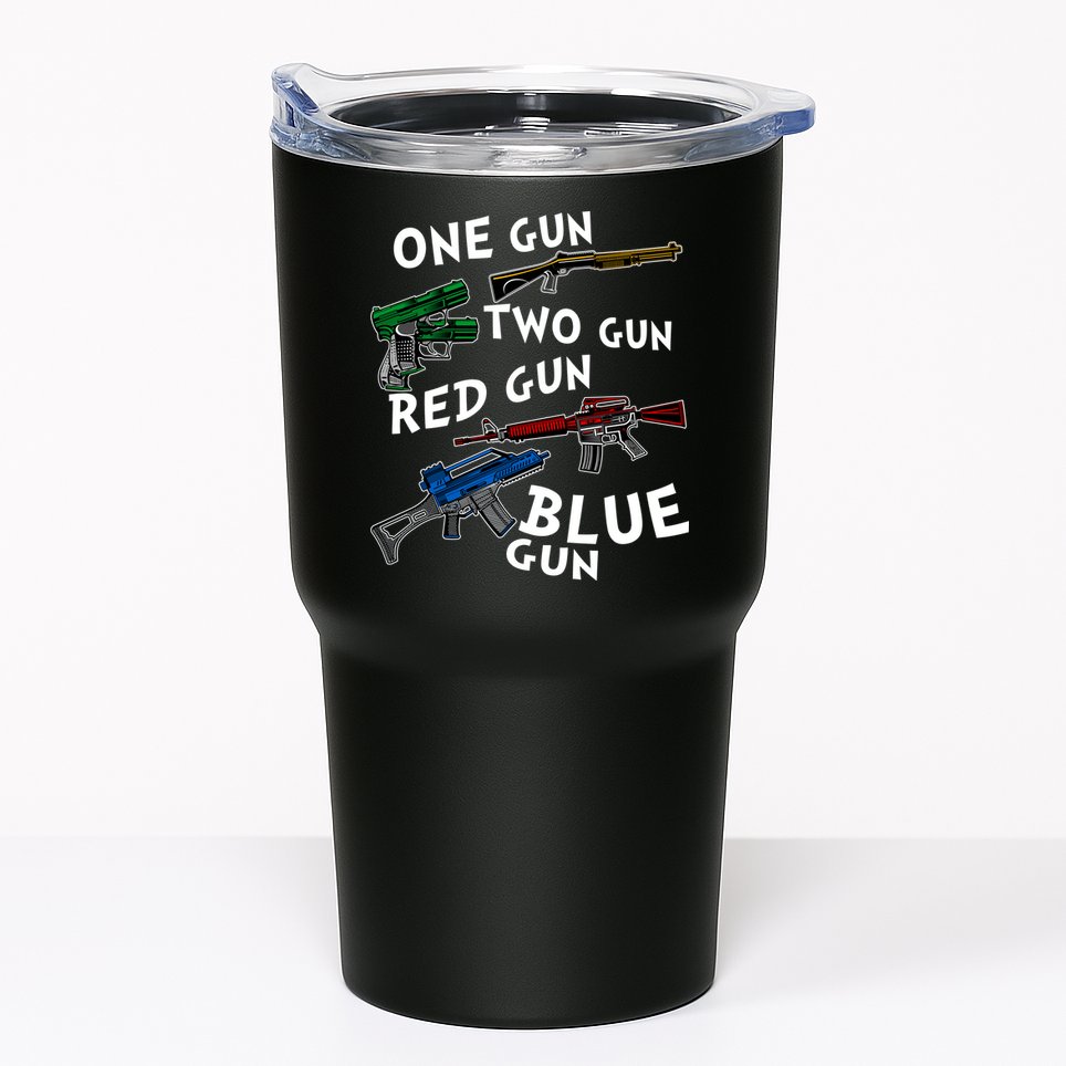 One Gun Two Gun Red Gun Blue Gun Funny Weapons Tumbler