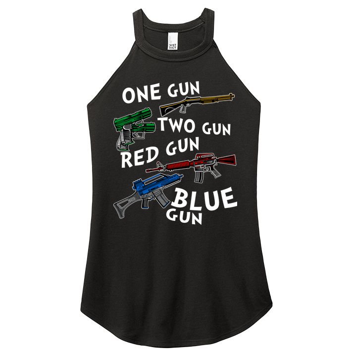 One Gun Two Gun Red Gun Blue Gun Funny Weapons Women's Perfect Tri Rocker Tank