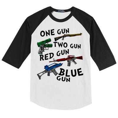 One Gun Two Gun Red Gun Blue Gun Funny Weapons Kids Colorblock Raglan Jersey