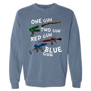 One Gun Two Gun Red Gun Blue Gun Funny Weapons Garment-Dyed Sweatshirt