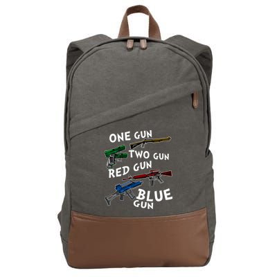 One Gun Two Gun Red Gun Blue Gun Funny Weapons Cotton Canvas Backpack