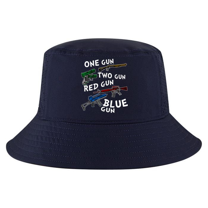One Gun Two Gun Red Gun Blue Gun Funny Weapons Cool Comfort Performance Bucket Hat