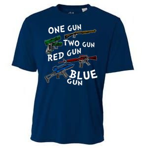 One Gun Two Gun Red Gun Blue Gun Funny Weapons Cooling Performance Crew T-Shirt