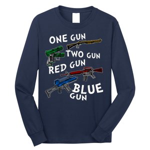 One Gun Two Gun Red Gun Blue Gun Funny Weapons Long Sleeve Shirt