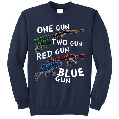 One Gun Two Gun Red Gun Blue Gun Funny Weapons Sweatshirt