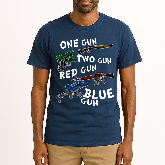 One Gun Two Gun Red Gun Blue Gun Funny Weapons Tall T-Shirt