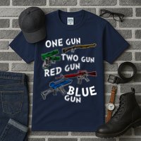 One Gun Two Gun Red Gun Blue Gun Funny Weapons Tall T-Shirt