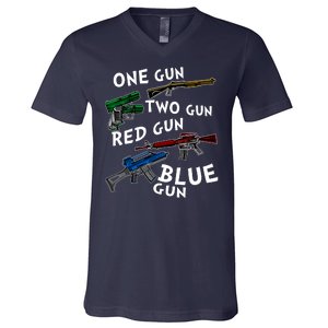 One Gun Two Gun Red Gun Blue Gun Funny Weapons V-Neck T-Shirt