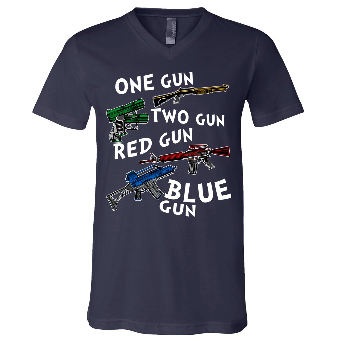 One Gun Two Gun Red Gun Blue Gun Funny Weapons V-Neck T-Shirt
