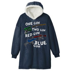 One Gun Two Gun Red Gun Blue Gun Funny Weapons Hooded Wearable Blanket