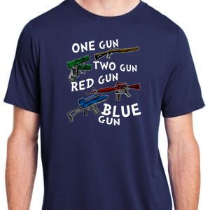 One Gun Two Gun Red Gun Blue Gun Funny Weapons Adult ChromaSoft Performance T-Shirt