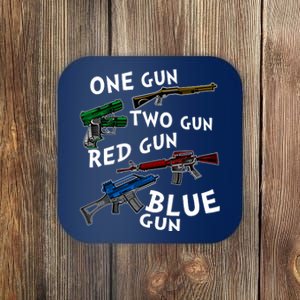 One Gun Two Gun Red Gun Blue Gun Funny Weapons Coaster