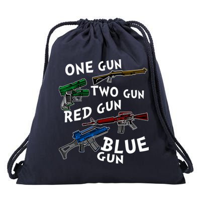 One Gun Two Gun Red Gun Blue Gun Funny Weapons Drawstring Bag