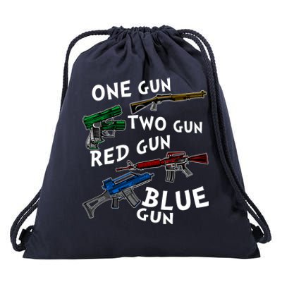 One Gun Two Gun Red Gun Blue Gun Funny Weapons Drawstring Bag