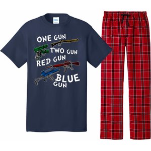 One Gun Two Gun Red Gun Blue Gun Funny Weapons Pajama Set