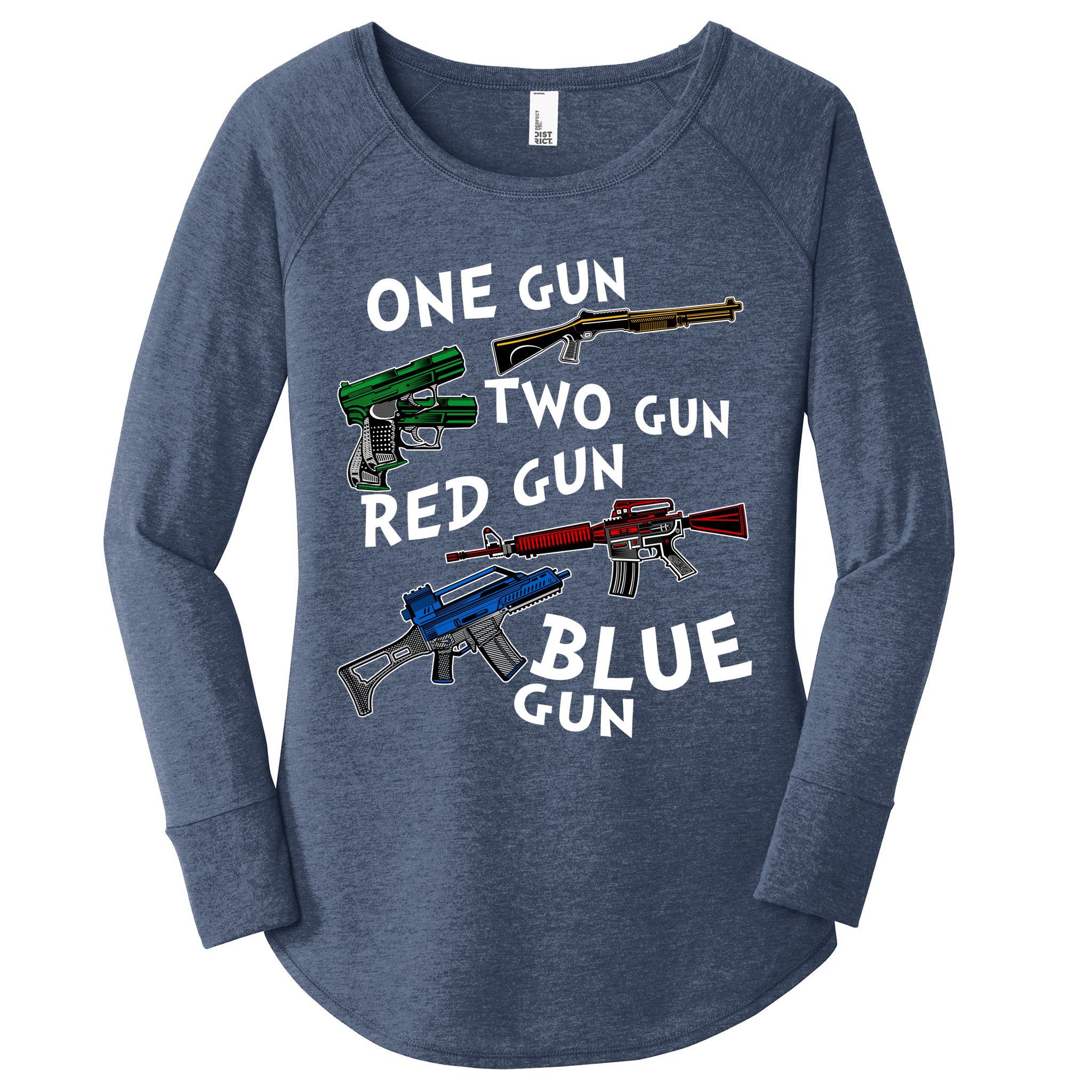 One Gun Two Gun Red Gun Blue Gun Funny Weapons Women's Perfect Tri Tunic Long Sleeve Shirt